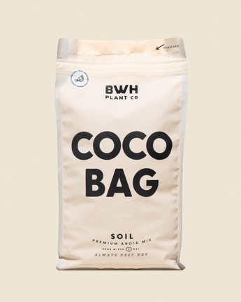 Bag of BWH Plant Co coco bag soil on a beige background